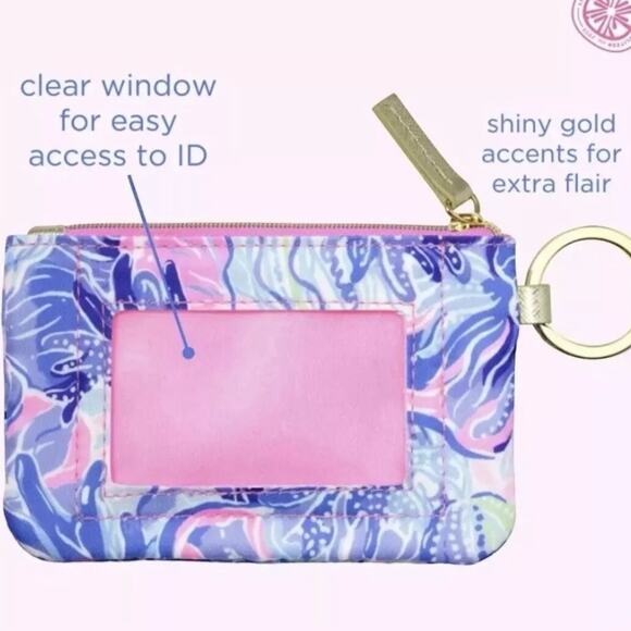 Lilly Pulitzer ID Case Keychain Beach Wallet with Zip Close Pink/Blue - Picture 2 of 9